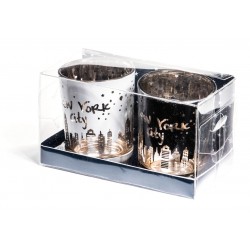 White & Black Frosted New York City Candle Glass 2 set