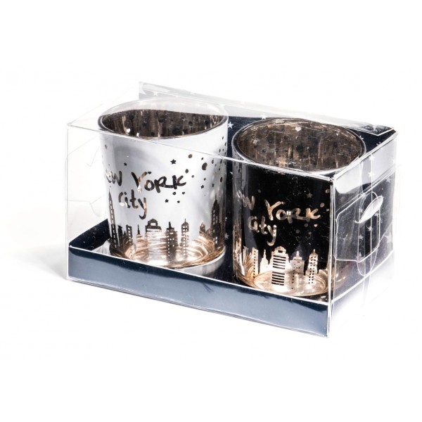 White & Black Frosted New York City Candle Glass 2 set