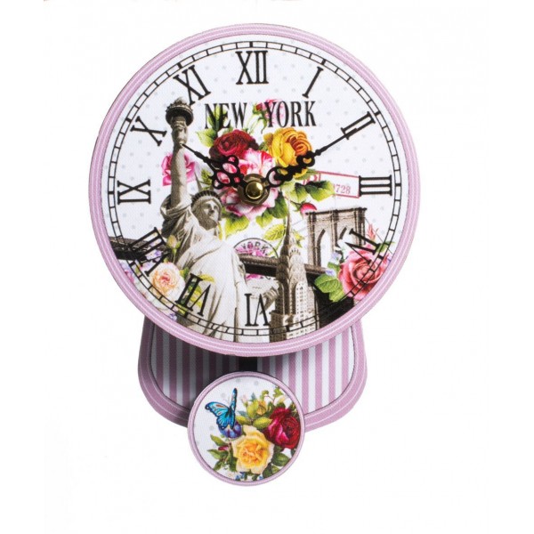 Pink Striped Pendulum Clock 